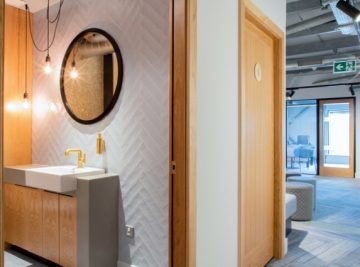 Office-Refurbishment-Toilet-HiMacs-Vanity Unit-Oak-Door-Bespoke