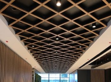 Office Space-Oak-Slats-Living-Wall-Public Area-Reception-Desk-Lift Area-Metal-Cladding